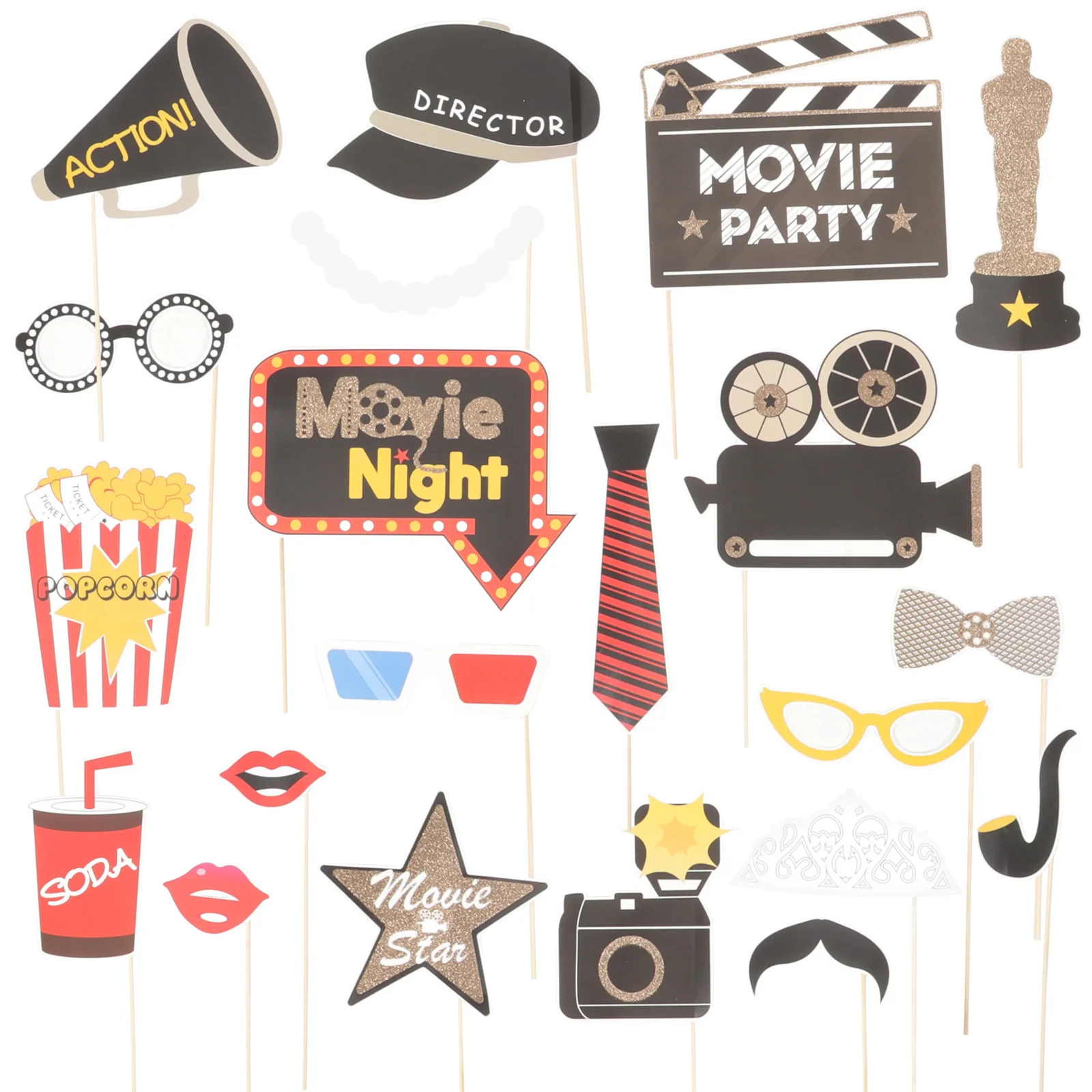 

21Pcs Movie Theme Party Photo Props Paper Masks for Bachelorette Birthday Wedding Decoration Supplies Fun Selfie Booth