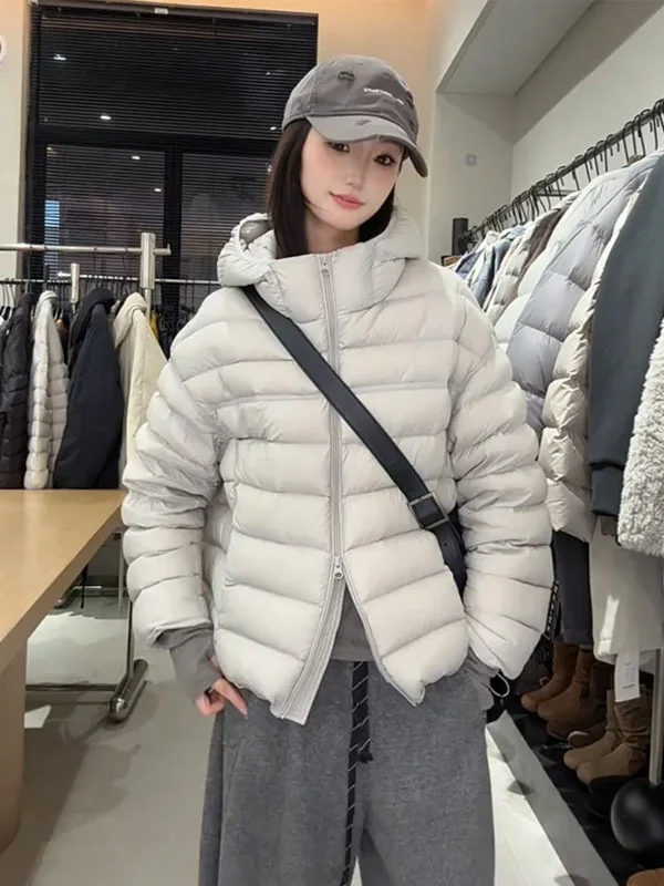 

Fashionable Loose Warm Hooded Ribbed Cotton Jacket Women's Thick Winter Outerwear Korean Style Commute Long Sleeve Zipper