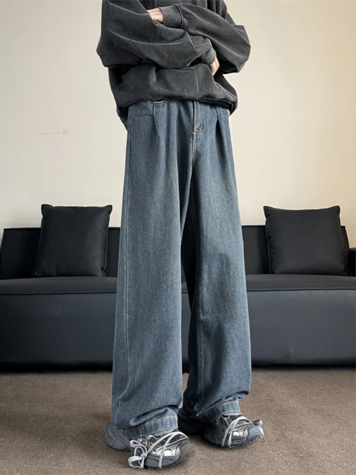 

Ретро-джинсы в американском стиле хип-хоп для мужчин: свободные широкие брюки, прямой крой, весна-осень, для подростков