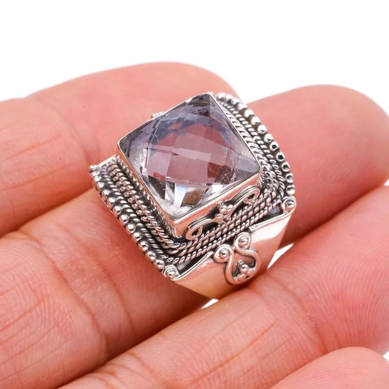 

StarGems® Natural White Topaz Handmade 925 Sterling Silver Ring 10.25 F1083