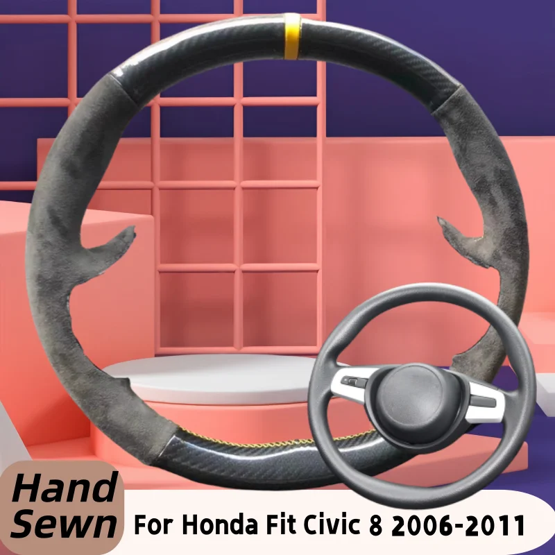 

Hand-Sewn Genuine Leather Car Steering Wheel Cover For For Honda Fit Civic 8 2006-2011 (2-Sport) Car Interior Accessories