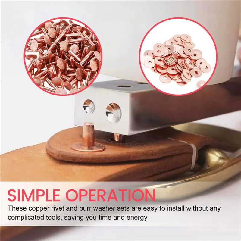 Hot Trend-100 Sets Copper Rivets And Burrs Washers Leather Copper Rivet Fastener For Wallets Collars Leather DIY Craft Supplies