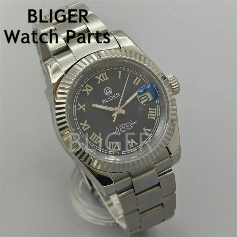 BLIGER 36mm/39mm White Pearl Sunburst Pink Blue Brown With Roman Index AR Coated sapphire glass NH35 Automatic Movement