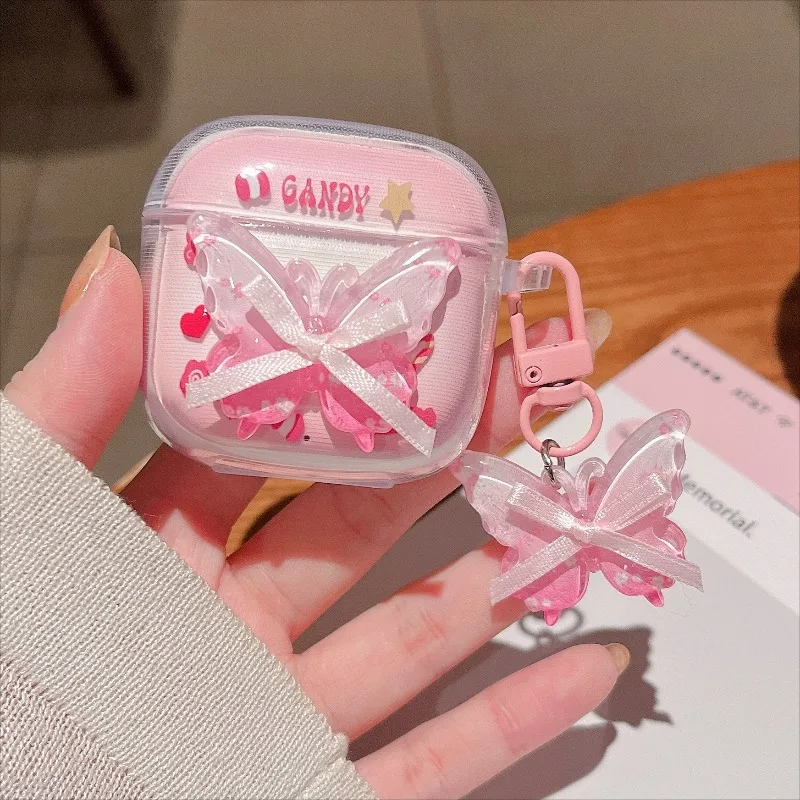 For Huawei Freebuds Pro 3 Pro4 SE 2 SE3 5i 6i Case Cover Cute Cartoon 3D Pink Butterfly Stars Protection Sleeve Earphone Funda