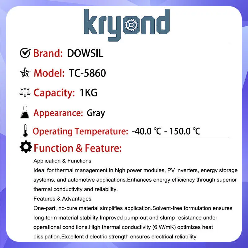 DOWSIL TC-5860 Thermally Conductive Compound 1kg Dow Corning TC-5860 5W