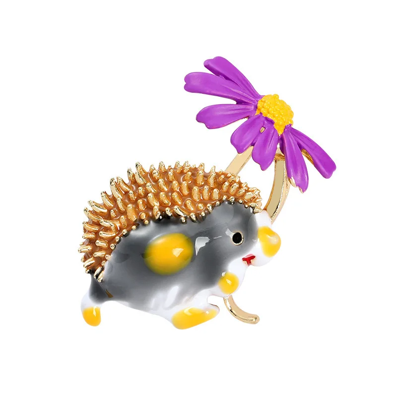 Creatieve Schattige Email Egel Hold Daisy Bloem Broches Voor Vrouwen Kleurrijke Dieren Broche Kleding Rugzak Pinnen Sieraden Geschenken