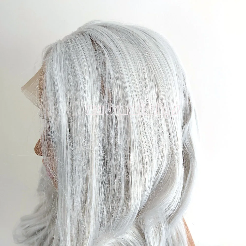 ZXBMALWIGS  Synthetic Hair Silver Color Body Wave Lace Front  Wigs Glueless Pre Plucked Heat Resistant Fiber Cosplay Daily