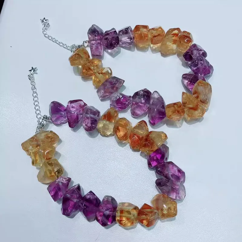 

CiTRINE/Ametrine amethyst pillar round baroque faceted yellow purple bracelet 7.5inch wholesale nature FPPJ