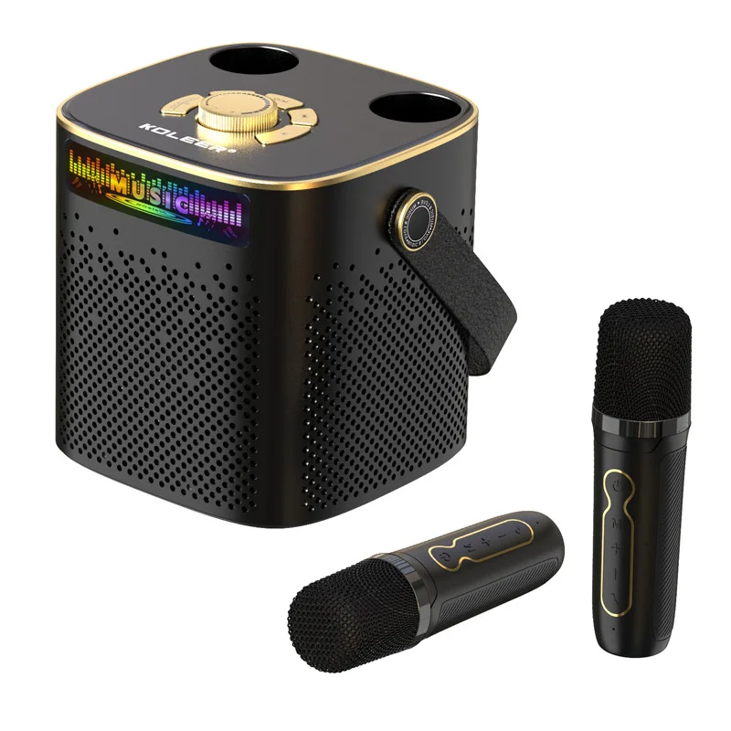 Portable Karaoke Bluetooth Speaker Stereo Surround High Power with Dual Wireless Microphone Outdoor Party Box Music Player P889