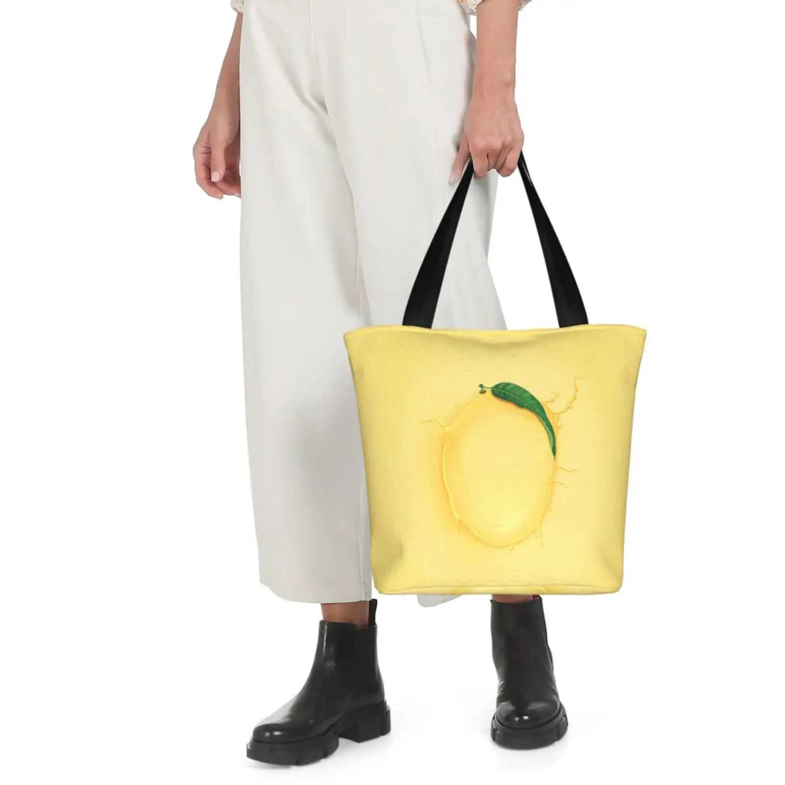 

Lemon Mango Tote Bag Single Shoulder Shopping Grocery Bags Oxford Canvas Fashion Handbag with Zipper Women Worship Gift Girls