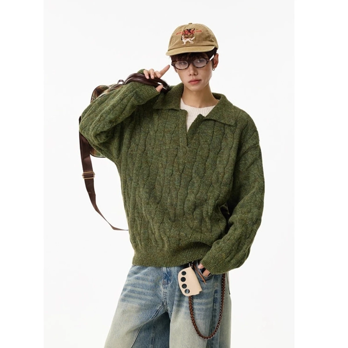 

Свободный свитер в американском ретро-стиле с V-образным вырезом для мужчин и женщин, осенне-зимний, уютный, парный, вязаный кардиган-жакет