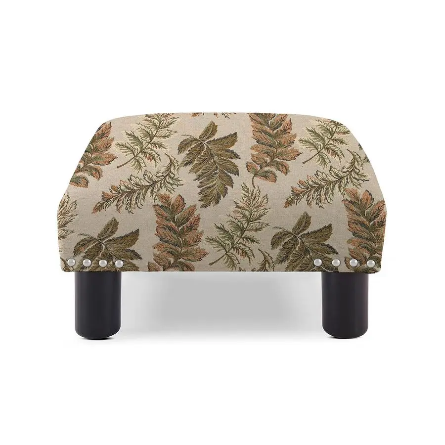 

Square Accent Footstool Ottoman Tan Floral Jacquard