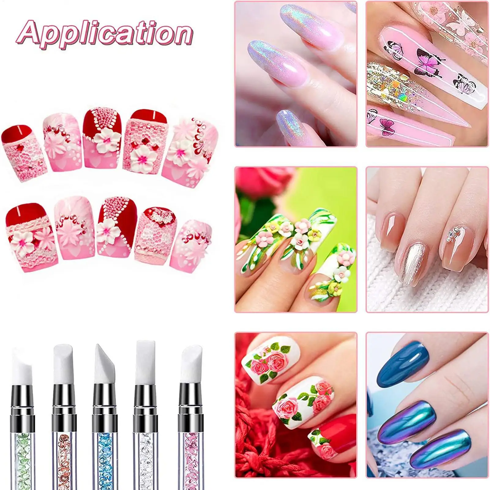NailArt Tools For Gel Polish Professional Nail Tools Dual-Ended NailArt Sculpture Pen Dotting Tools Silicone Nail Polish