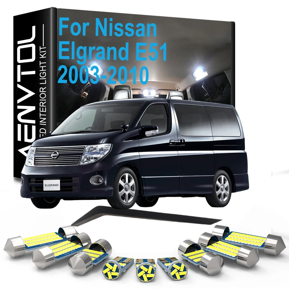 For Nissan Elgrand E51 2003 2004 2005 2006 2007 2008 2009 2010, 15Pcs LED Bulb Interior Dome Reading Trunk Plate Light Kit