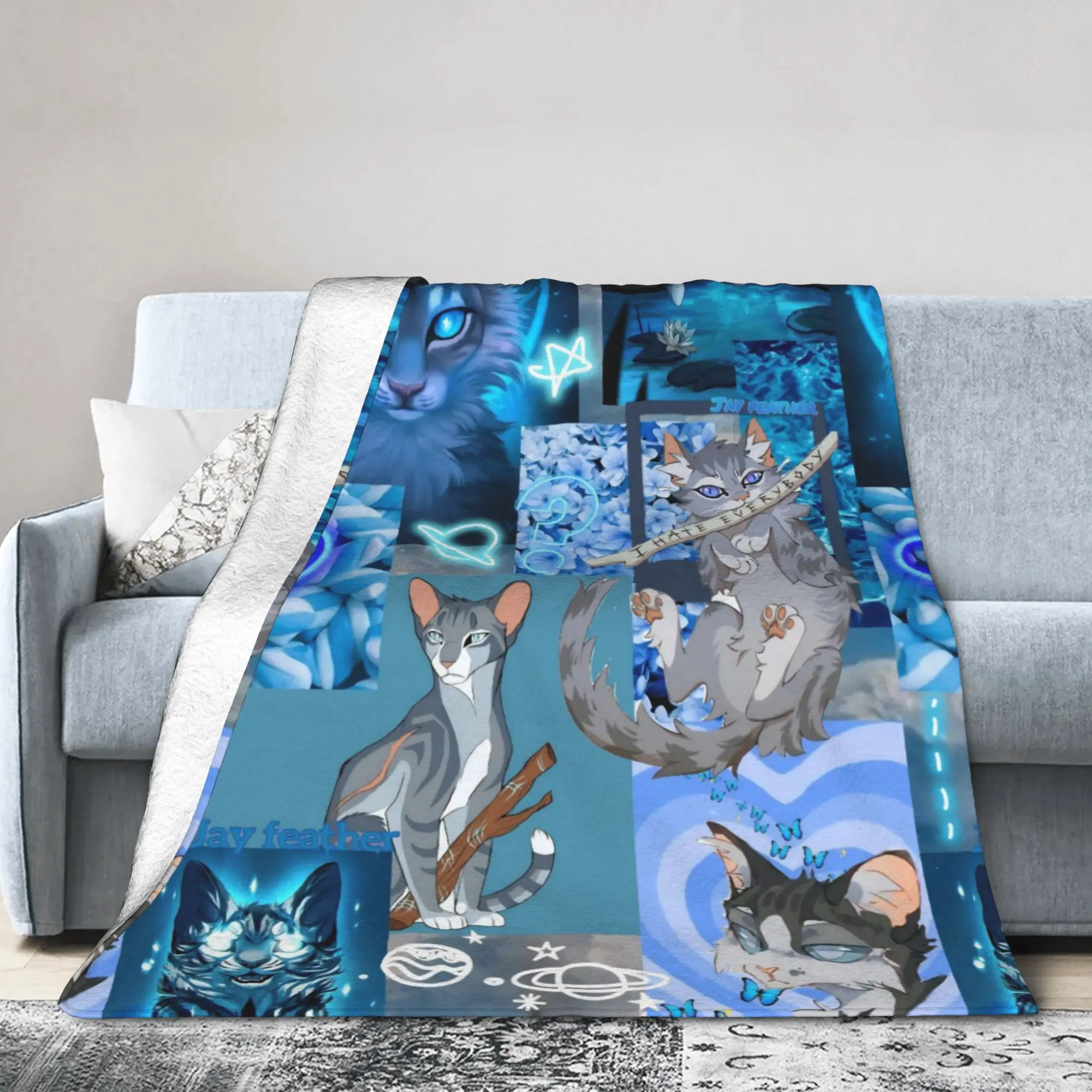 Warriors Jay Feather Cats Blankets Fireheart Cartoon Flannel Warm Bedding Throw Blanket for Lounge All Season Office Soft