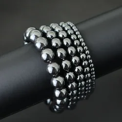 New Genuine Natural Hematite Stone Bracelet For Men 4/6/8/10/12mm Black Round Strand Braslet Leisure Accessories Erkek Bileklik