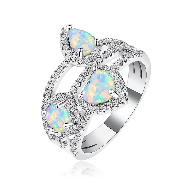 

Apexelle Classic Jewelry Copper Ring Three Stone Opal Interlaced Inlaid Ring Dainty Accessory For Women Fashion Jewelry