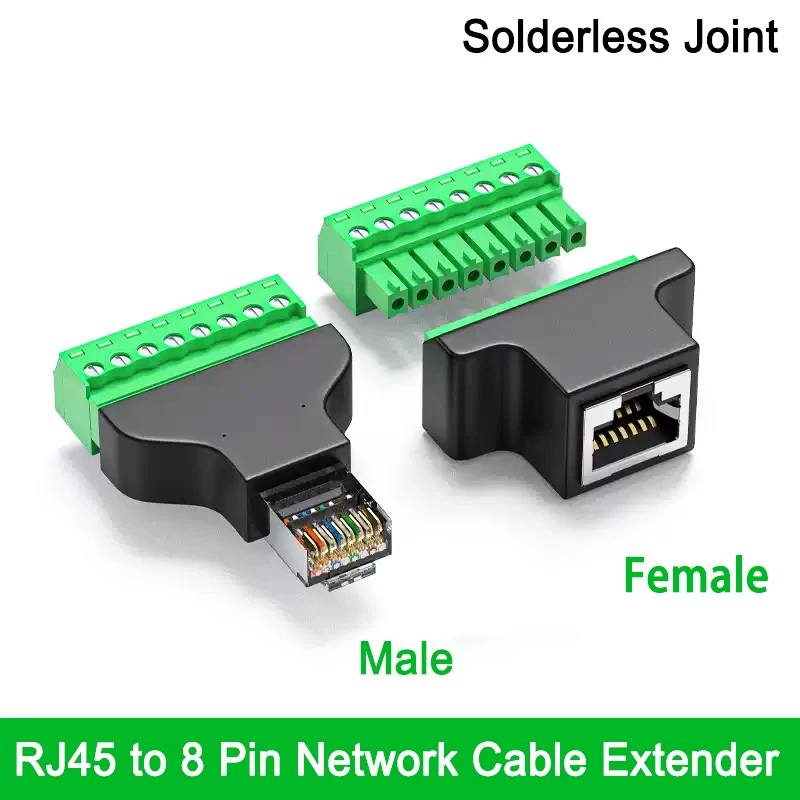 1 peça conector rj45 rj45 8p8c plugue macho fêmea para terminal de parafuso de 8 pinos extensor de cabo de rede ethernet de junta sem solda