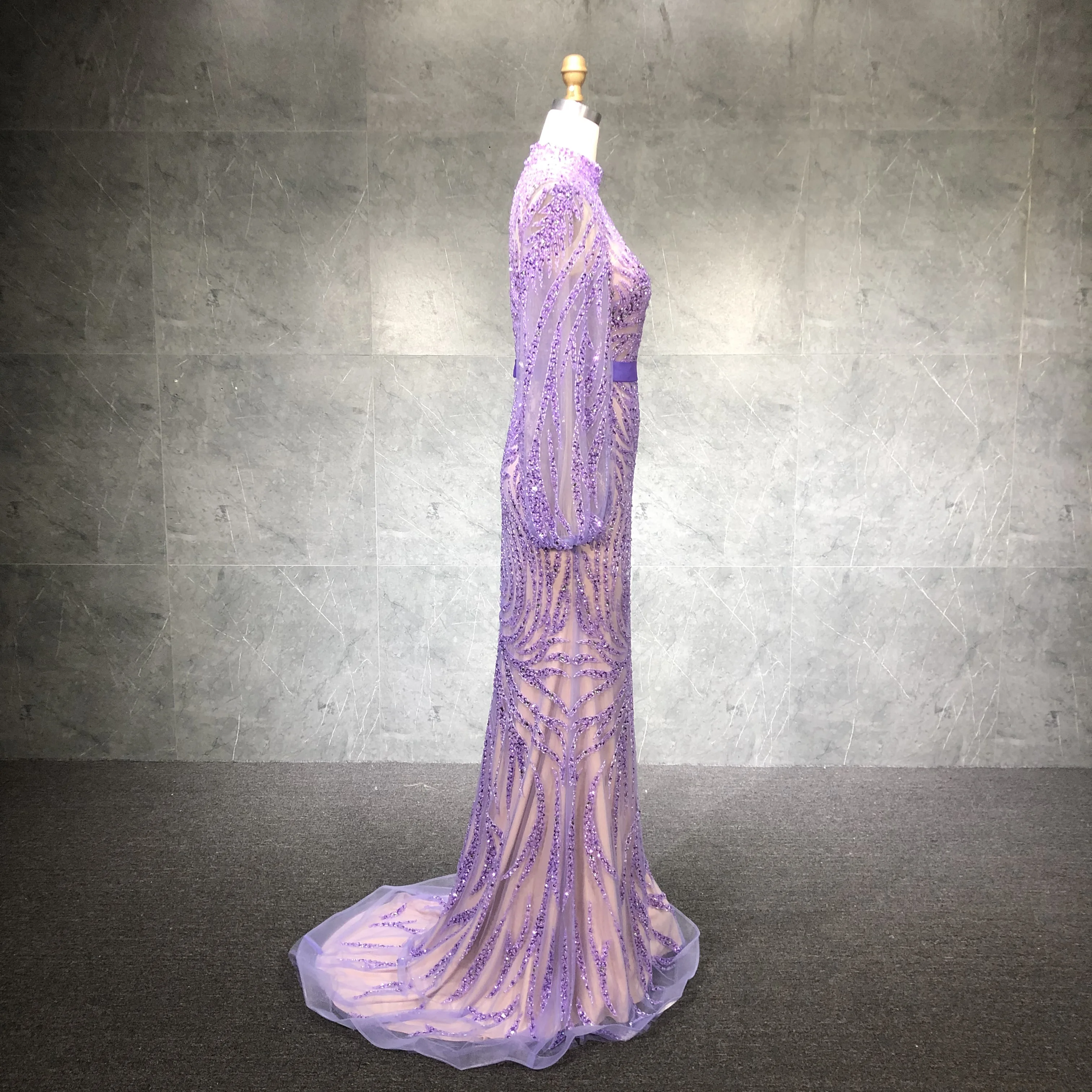 Robe de soirée longue violette pour femme, design sirène, tambours avec perles, élégante, fête, nouveau