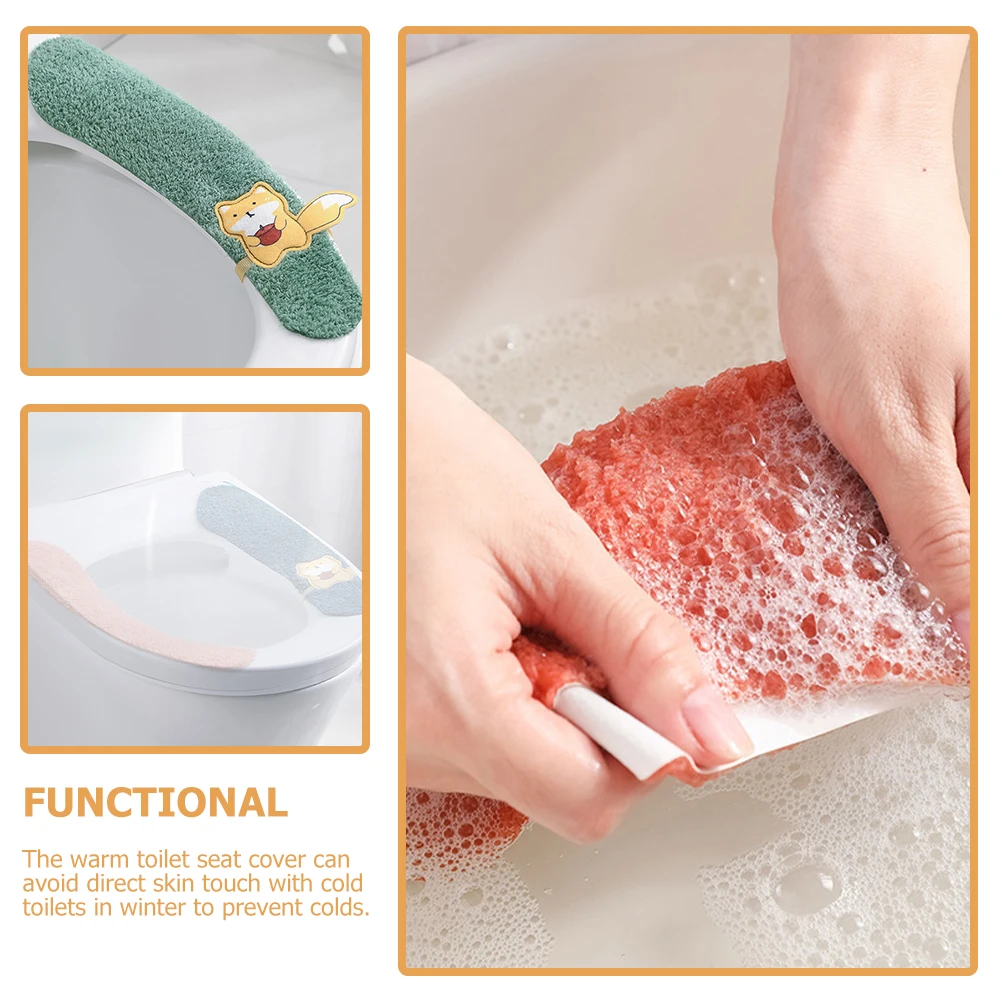 

2Pairs Warm Toilet Seat Cover Washable Pads Soft Comfortable Reusable Nonslip Supple Fiber Material Bathroom Toilet Seat Cover