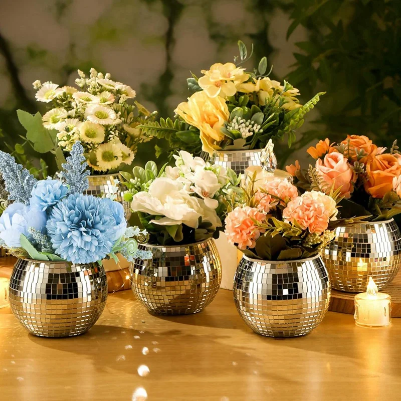 6 Pcs Disco Ball Vase Disco Ball Planter For Centerpieces Disco Ball Decor Flower Vase With Mirror Glass For Wedding