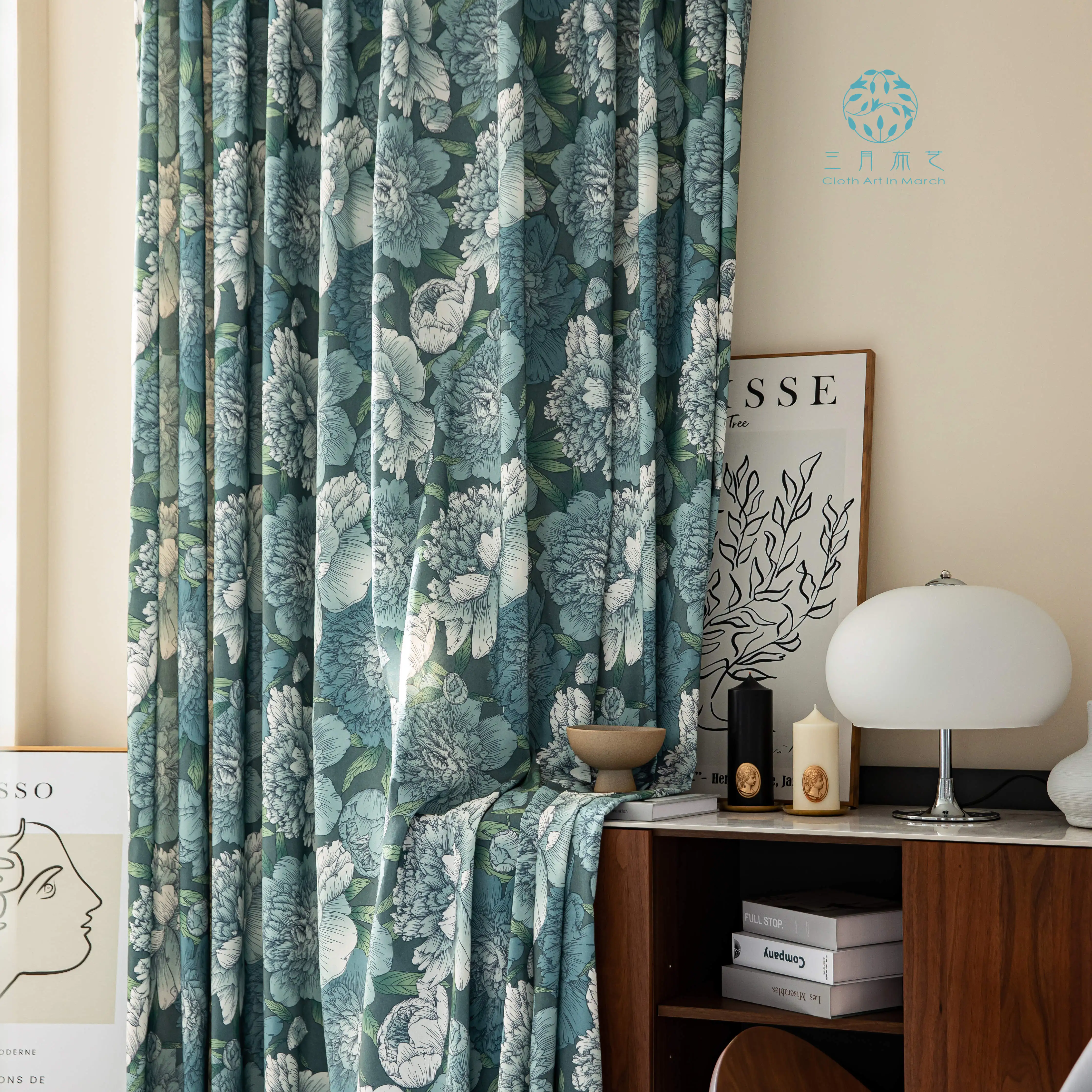 French Countryside Flowers Green Printing Cotton and Linen Curtains for Bedroom Balcony Living Room Study Customized Products