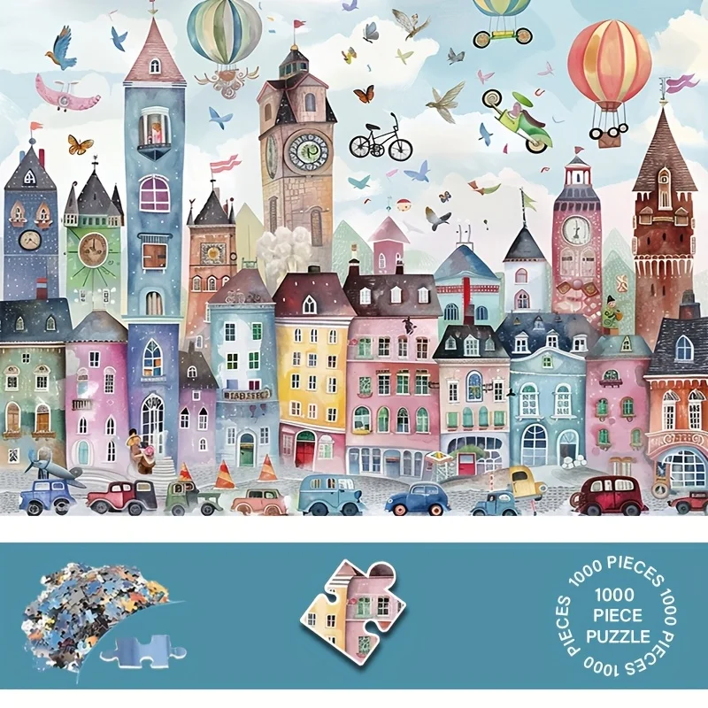 

1000 головоломок с воздушным шаром и дизайном дома — устойчивый к царапинам, водонепроницаемый, усовершенствованный уровень навыков, яркий городской пейзаж,