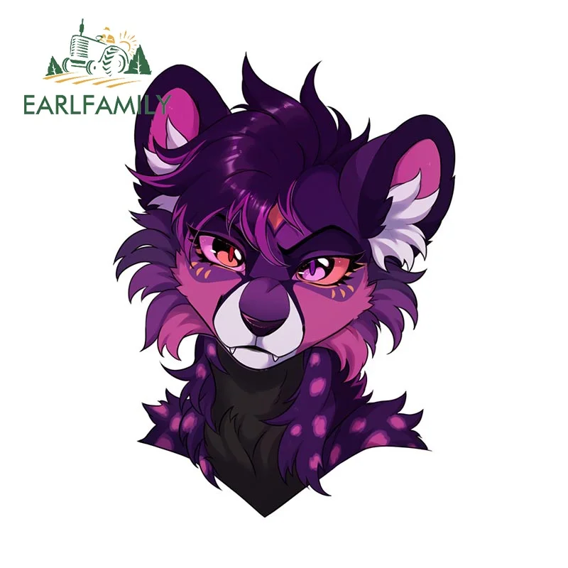 

EARLFAMILY 13cm x 9.5cm Purple Furry Head Car Sticker Air Conditioner Cartoon Animal Motorcycle Decals Sunscreen Windows Decor