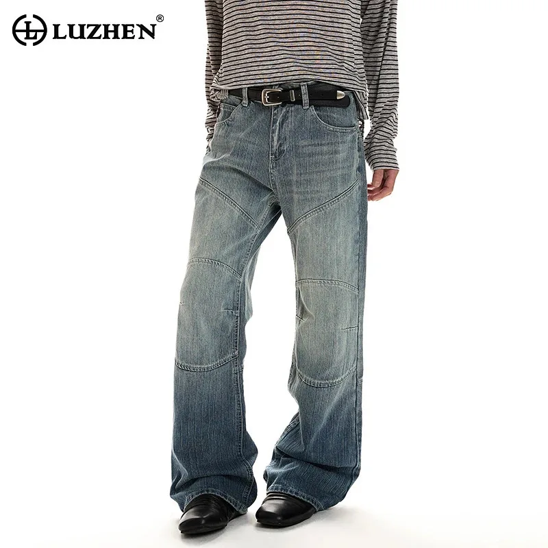 

LUZHEN 2026 New Deconstructed Cut Design Bamboo Texture Vintage Jeans Trendy Straight Gradient Washed Casual Denim Pants JY6258