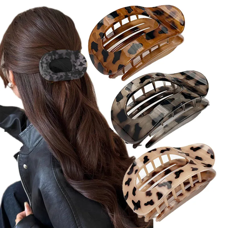 

Fashion Acrylic Oval Hair Claw Clip For Women Simple Leopard Matte Flat Hair Clip Hairpins Barrettes New Korean Hair Accessories