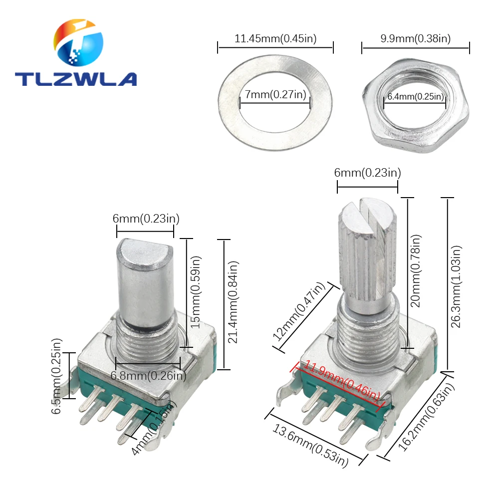 5PCS/Lot EC11 Horizontal Rotary Encoder 15mm 20mm Plum Blossom Shaft D Half Shaft with Switch Digital Potentiometer 20 Bit Pulse