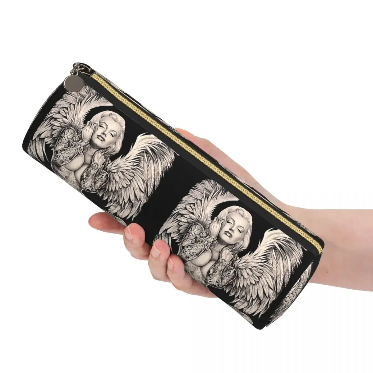 Marilyn Vintage Abstract Tattooed Angel Pencil Case Pencil Pouch Cylinder Pen Box Pencil Bag for Studen School