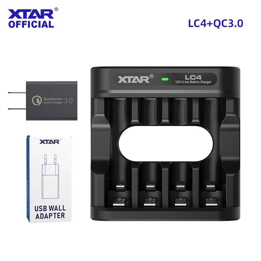 XTAR LC4/LC8 Charger+QC3.0 Adapter Special for Rechargeable XTAR 1.5V AA and AAA Li-ion Batteries with Indicator Function