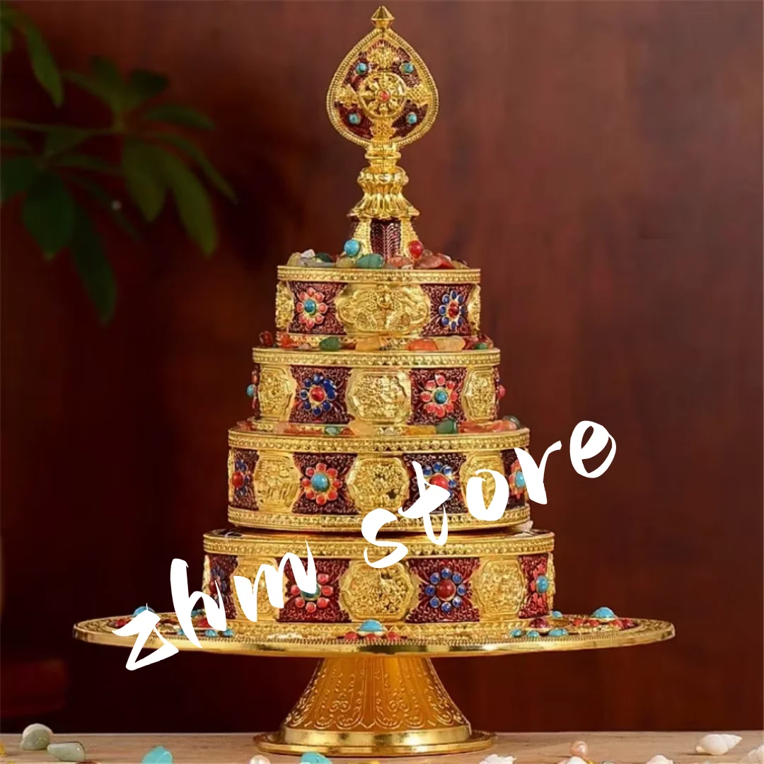 

12.5/21.5cm Tibetan Tranic Nepal Alloy Metal Gold Alloy Metal Golen Wheel Home Office Putting Decorate Ornaments