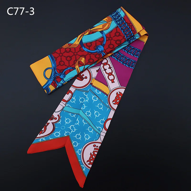 Chain And Crown Print New Design Silk Scarf Women Tie Luxury Brand Scarf Bag Ribbons Fashion Head Scarf Small Long Scarves