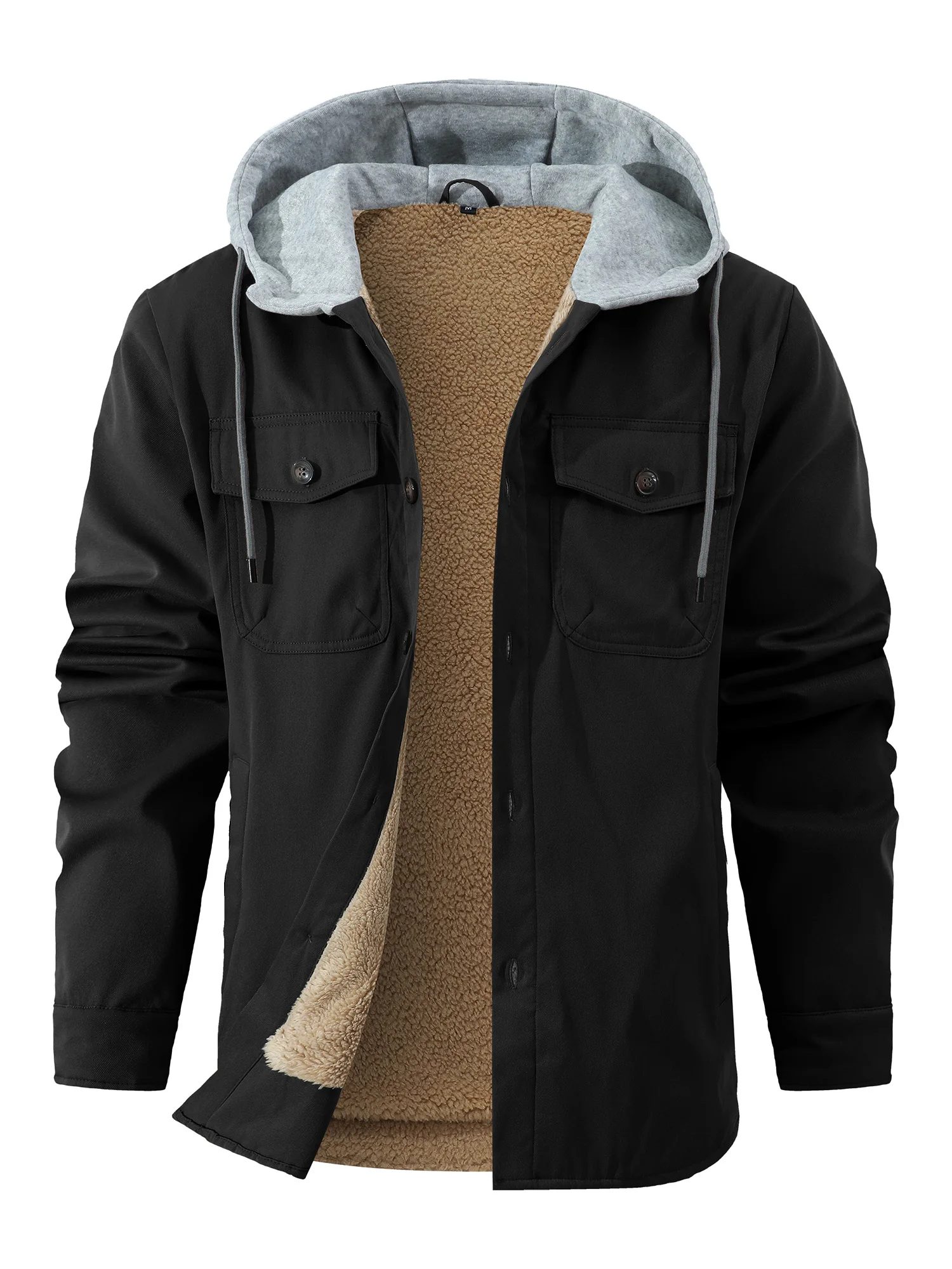 

Men's Fleece Lined Hooded Jacket with Multiple Pockets Multi Pocket Design Warmth Outdoor Casual Coat