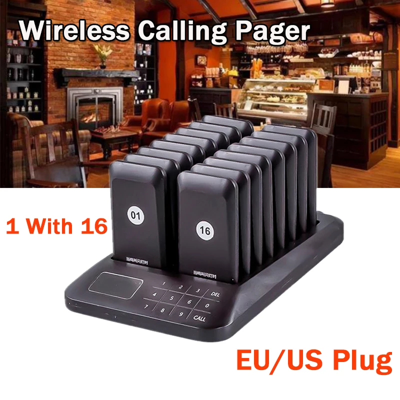 1 with 16 Wine Red Wireless Meal Picker Set Restaurant Ringing and Calling Device Queuing Number Calling Device Calling Pager