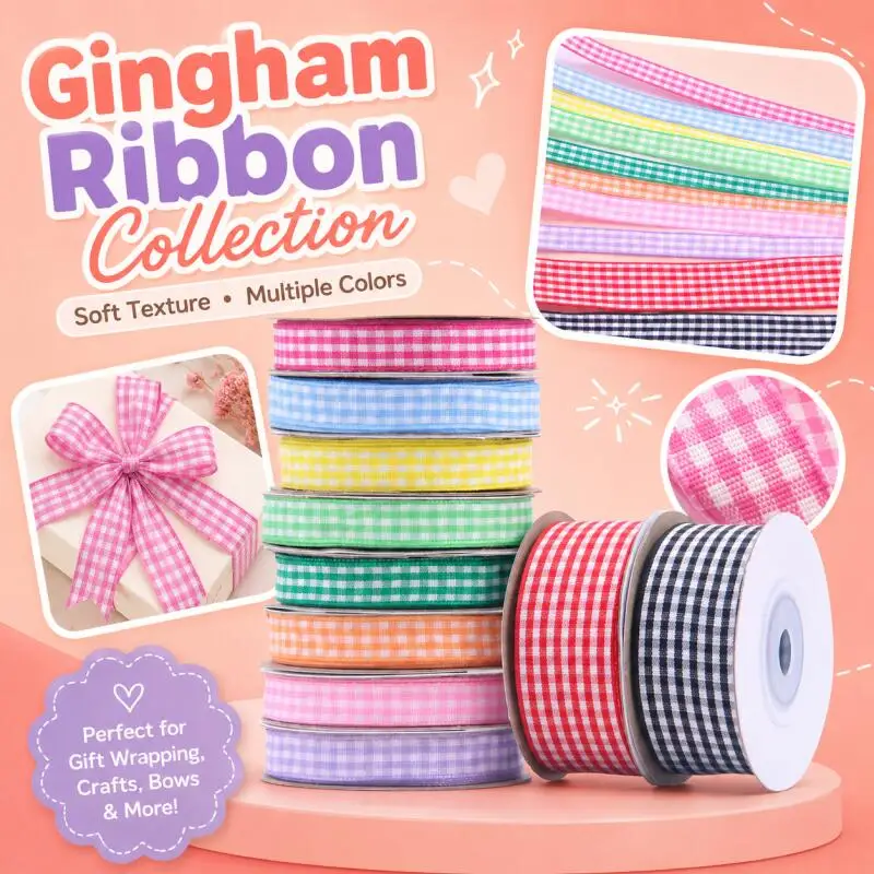 10/25MM 10 Yards Kariertes Band Hochzeitsdekoration DIY Nähstoff Handgemachtes Schleifenband Blumen-Geschenkverpackung – Detail 1