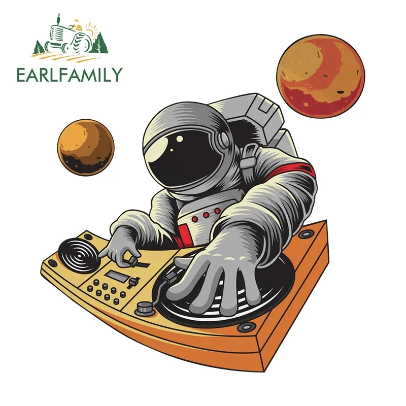 

EARLFAMILY 13cm X 12.5cm For DJ Astronaut Car Stickers Sunscreen Simple Decals Occlusion Scratch Simple Decor Car Styling Cute