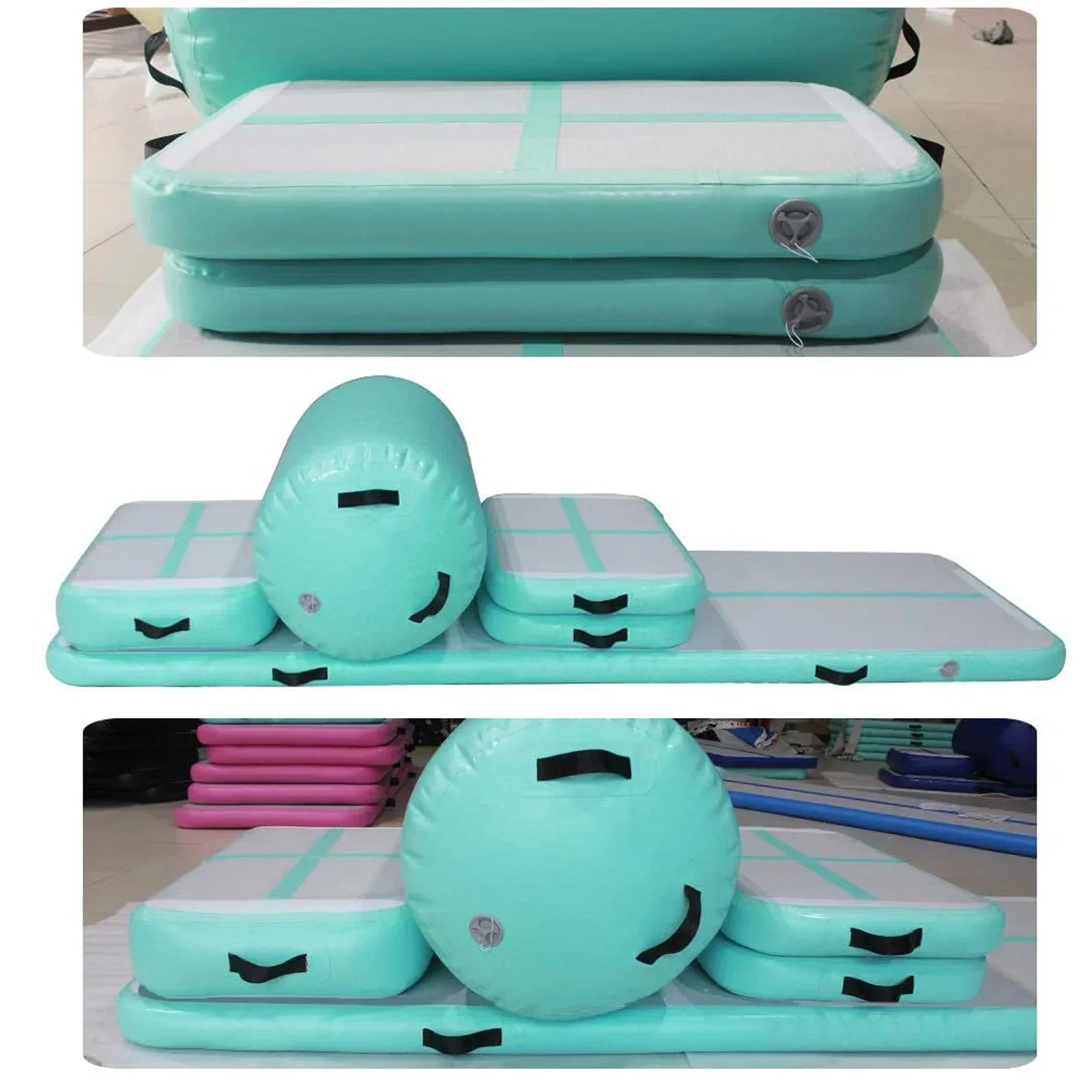 10ft Inflatable Thick Gymnastics Tumbling Mat Set For Training Include Air Floor & Air block & Air Barrel Roller