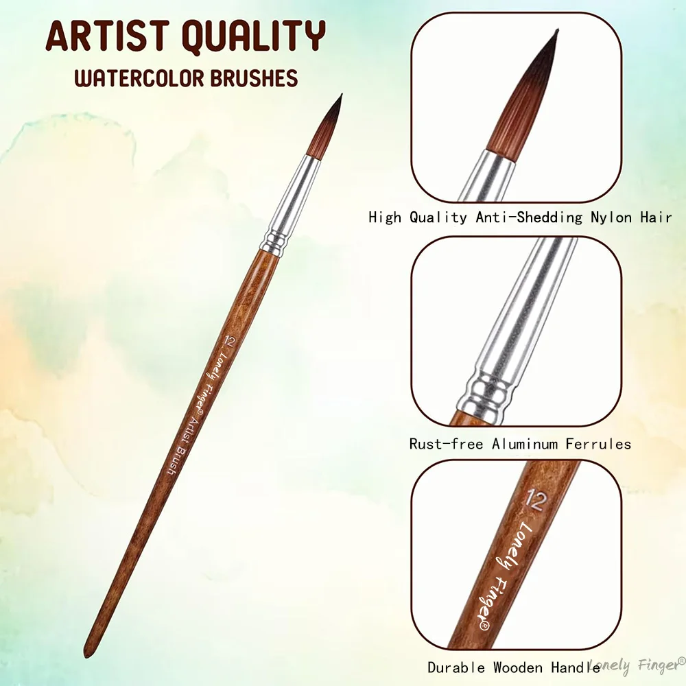 12pçs pincéis de pintura de aquarela artística, conjunto de pincéis de pintura de artista de ponta redonda e pontiaguda de tamanho diferente para aquarela acrílica guache