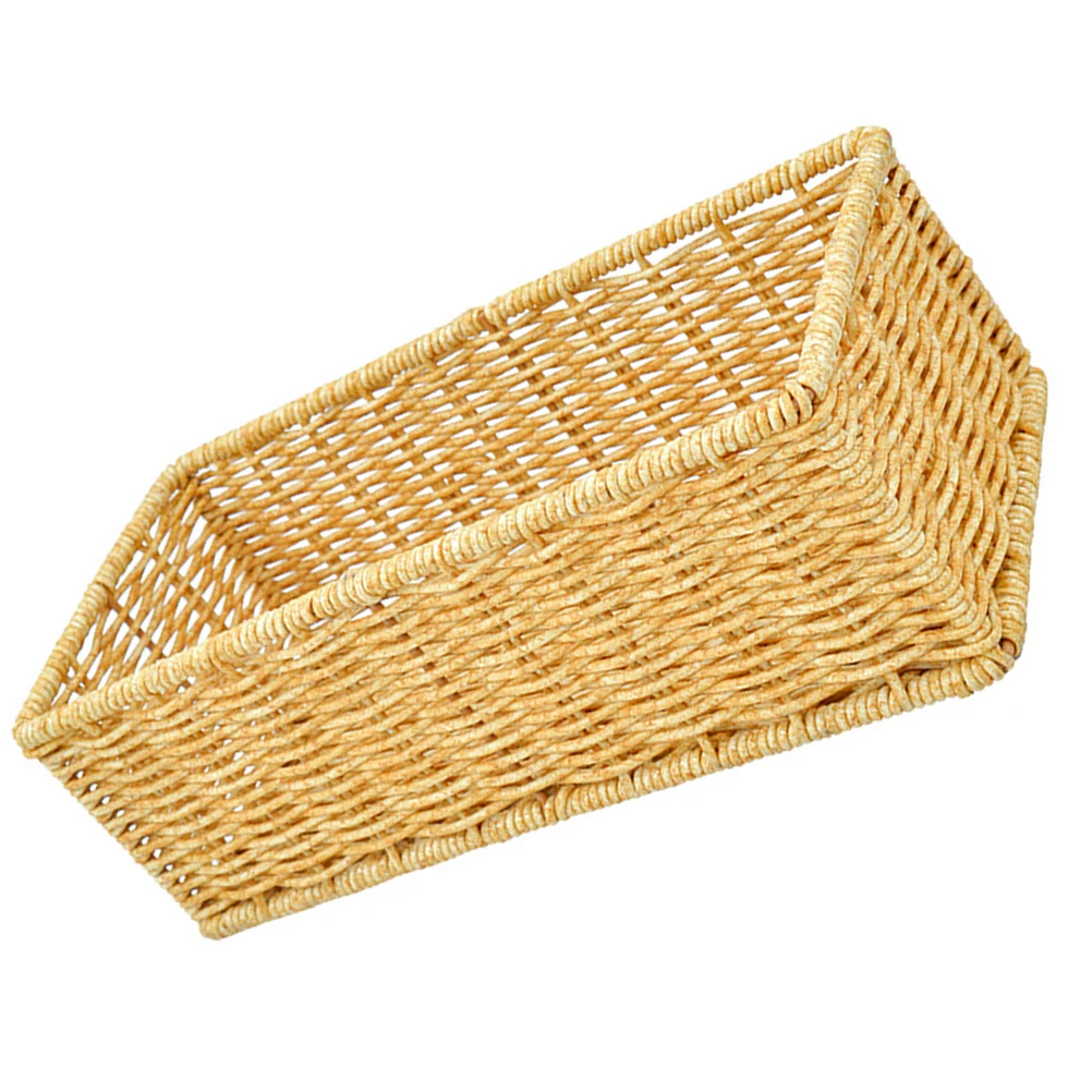 

Handmade 27x13x9cm Shallow Coffee Woven Basket for Kitchen Towel Chopsticks Rattan Storage Fruit Snack Container Home