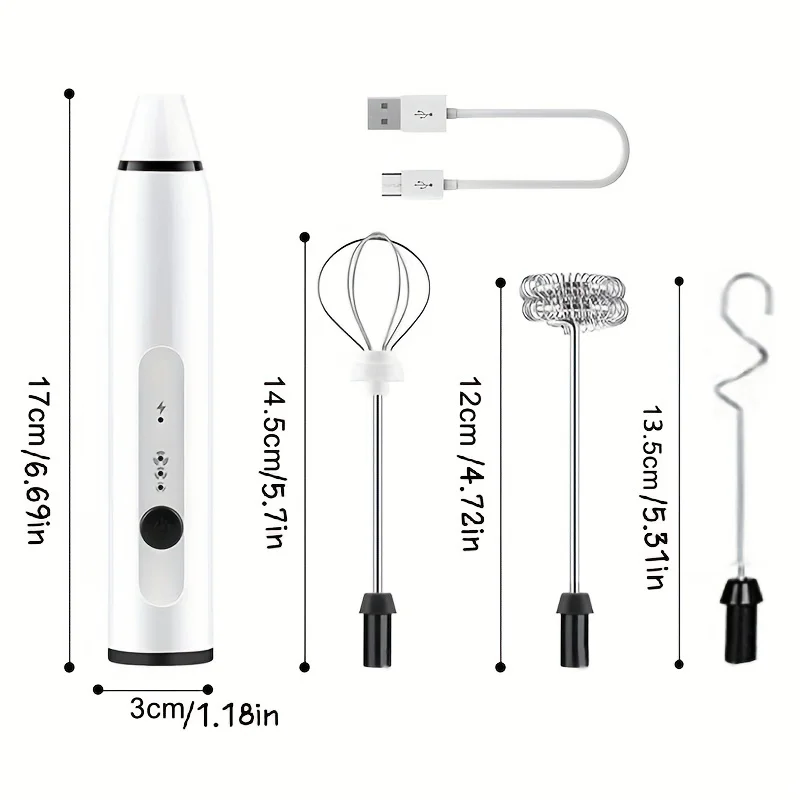 

USB Rechargeable Milk Frother with 2 Stainless Whisks, 3-Speed Adjustable - Perfect for Coffee, Latte, Cappuccino