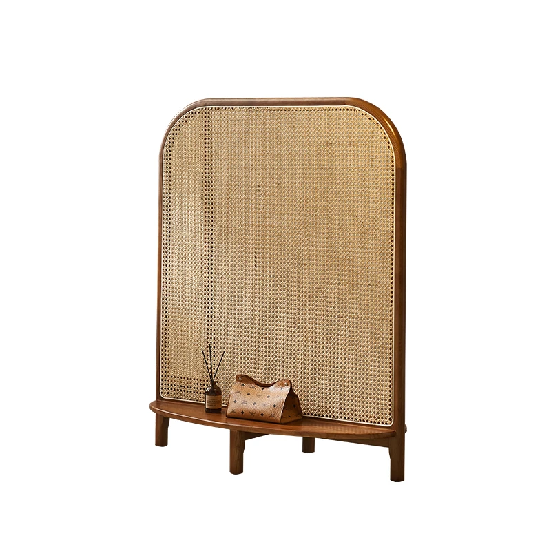 شاشة من الخشب الصلب الاسكندنافي من الخيزران لغرفة المعيشة وغرفة النوم ومدخل متنقل مخصص يحجب شاشة مقعد تخزين حديثة وبسيطة