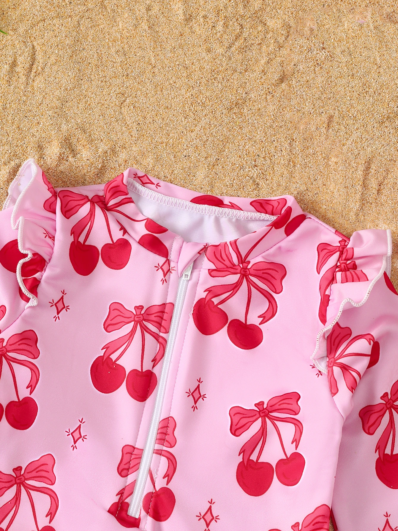 Baby Girl Summer Cherry Print Long Sleeve Onesie Swimsuit with Hat Infant Swimwear Protection And Style in One Piece - view 3