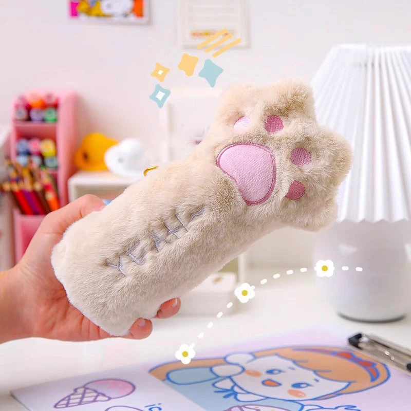 Kawaii Soft Cat Paw Pencil Bag Large Capacity Pencil Case Storage Pouch Zipper Bag Back To School Stationery Office Supplies