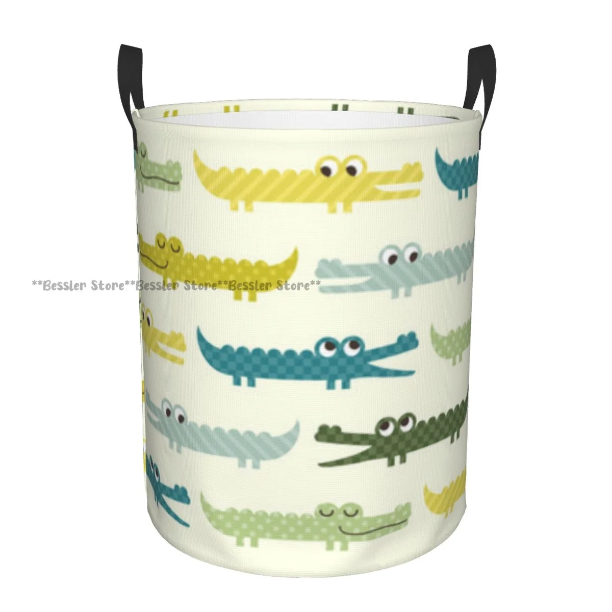 Laundry Basket Crocodile Characters Alligators Childish Round Storage Bin Collapsible Hamper Clothes Bucket Organizer