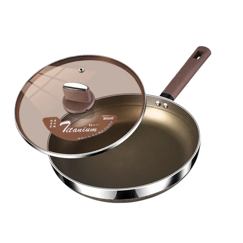 316L Stainless Steel 7-Ply Titanium Shield Non-Coated Non-Stick Pan - Flat Bottom Steak Frying Pan for Induction & Gas