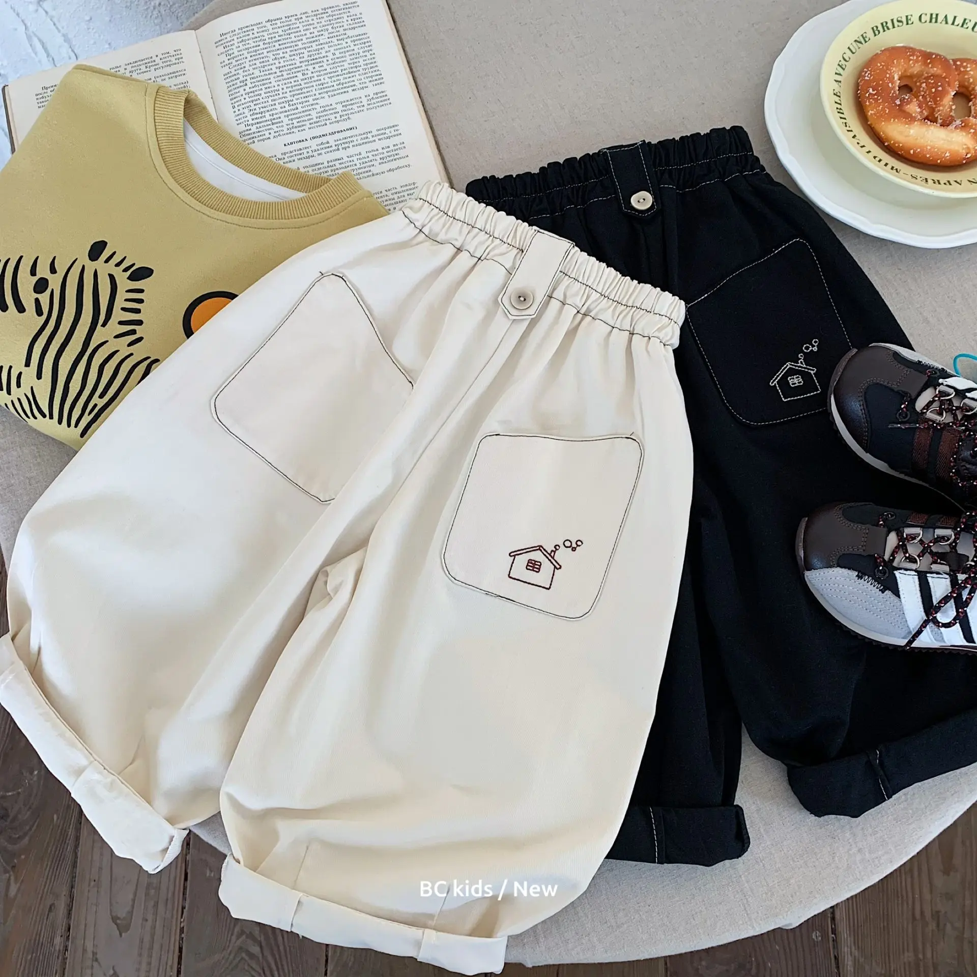 

2025 Autumn Kids Baby Boys Pants New Hut Embroidery Pocket Baby Boys Harem Pants Simple Elastic Waist Sport Pants For 1-8Y Boys