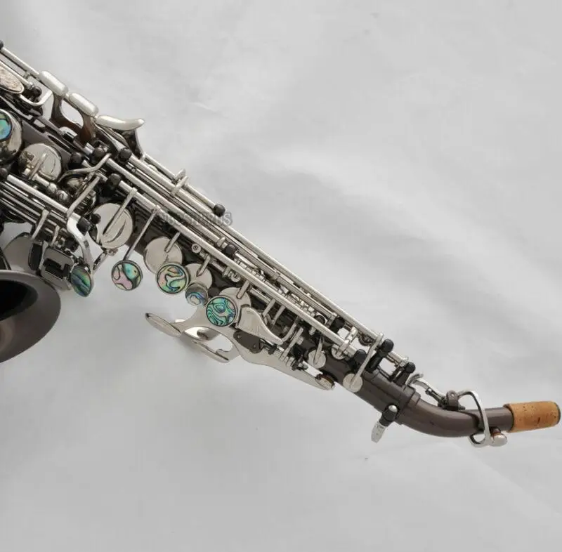 Hot sale Hot sale TOP Black Nickel Curved Soprano Saxophone sax Abalone Shell Silver Key +10xReed